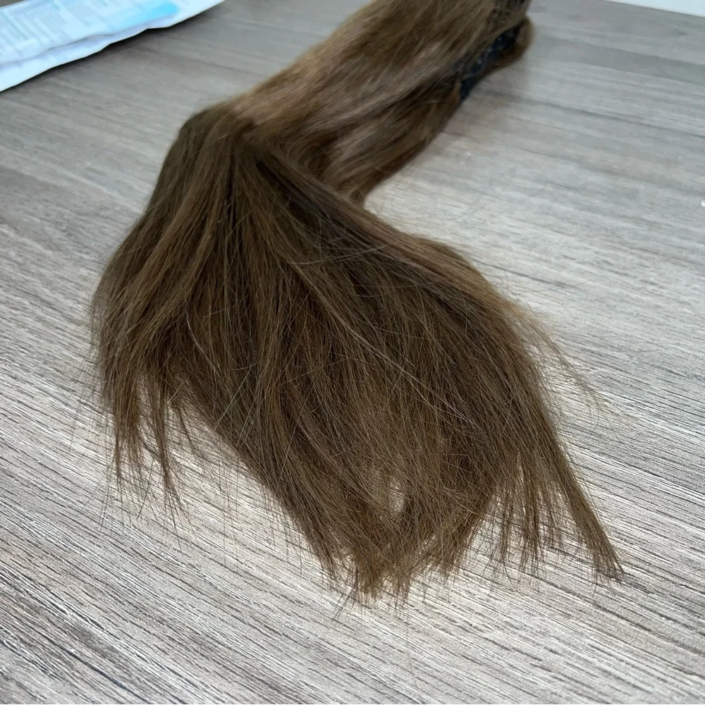 Natural Brown Human Hair Claw Clip 14 Inch Ponytail Extension